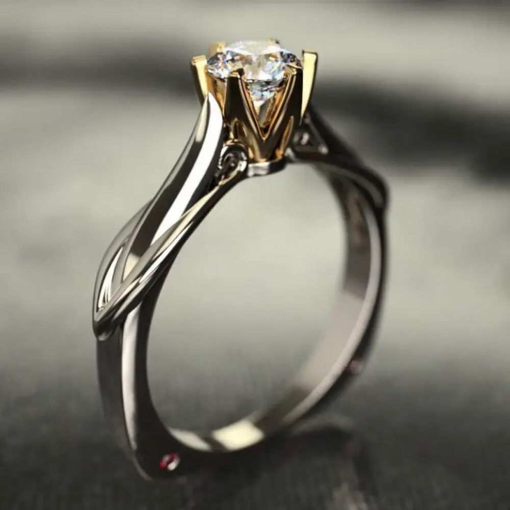 18kt gold and sterling silver setting 7mm cubic zirconia cocktail ring 8 NIB